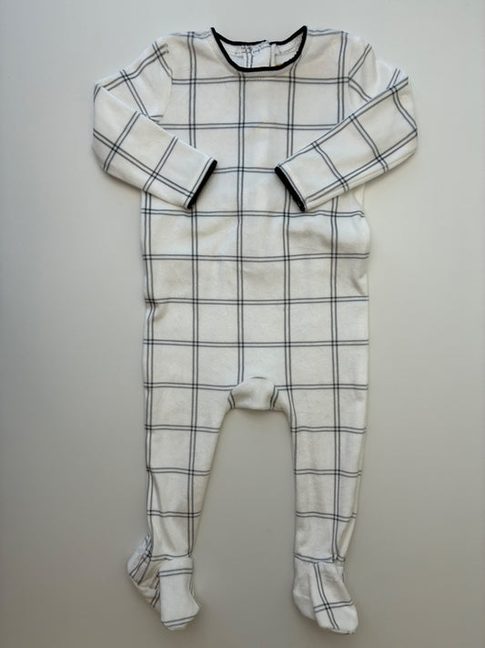 Le Bourdon Onesie - White Plaid Fleece | size 6 Months
