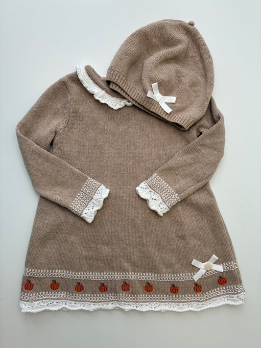 Max Studio Dress - Brown Knit + Pumpkins w/ Hat | size 18 Months