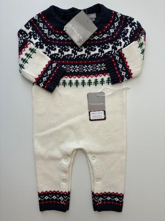 Tahari Onesie - Multicolor Fair Isle Reindeer Knit | size 3 - 6 Months