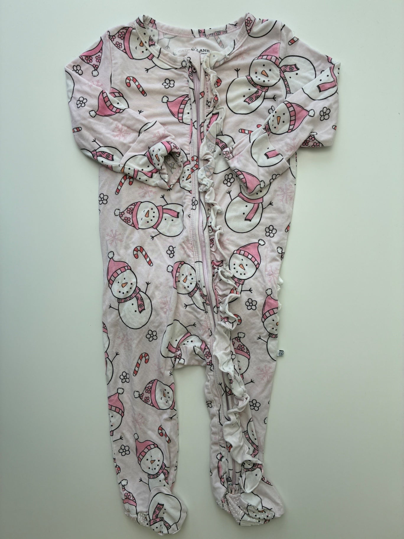 Caden Lane Onesie - Pink Snowmen | size 3 - 6 Months
