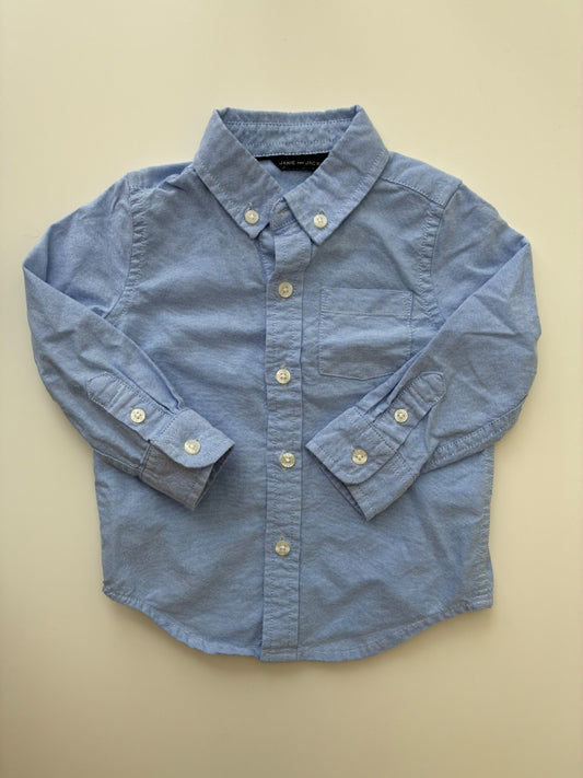 Janie and Jack Shirt - Blue Solid Button Down | size 12 - 18 Months