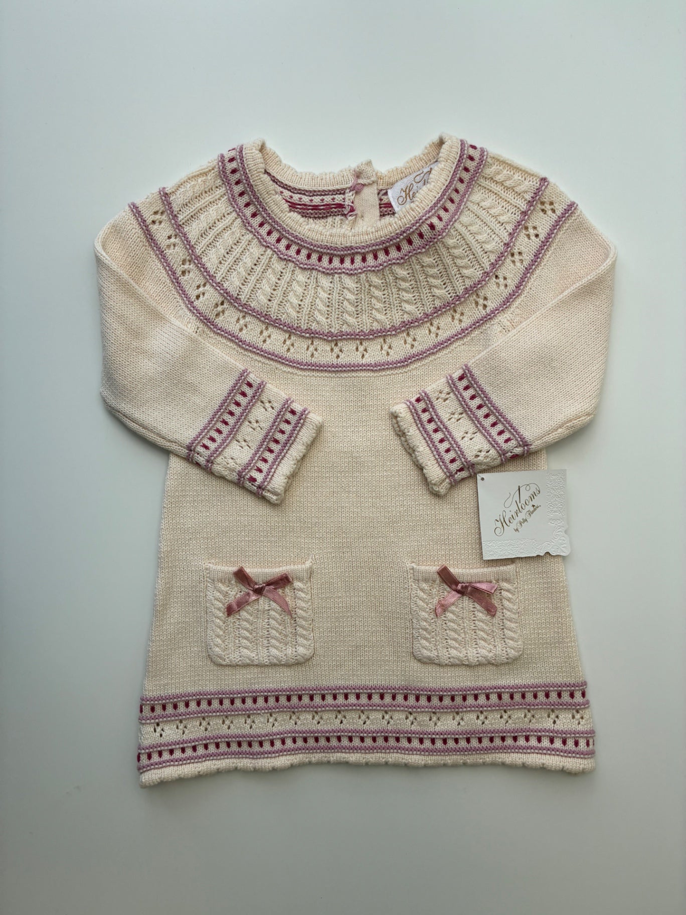 Heirlooms by Polly Flinders Dress - Cream Fair Isle Knit | size 6 - 9 Months