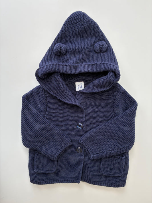 Baby Gap Sweater - Navy Blue Knit + Hood w/ Ears | size 6 - 12 Months