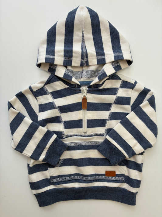 7 for All Mankind Sweatshirt - Blue Striped 1/4 Zip w/ Hood | size 18 Months