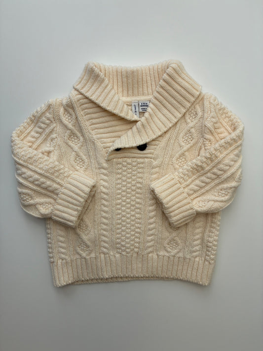 Janie and Jack Sweater - Cream Cable Knit Shawl Collar | size 6 - 12 Months