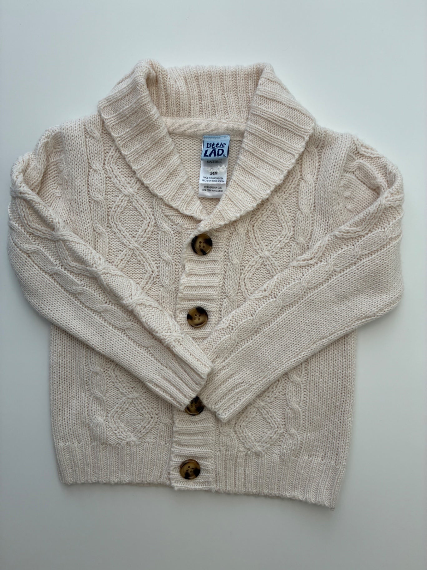 Little Lad Sweater - Cream Shawl Collar Cardigan | size 24 Months