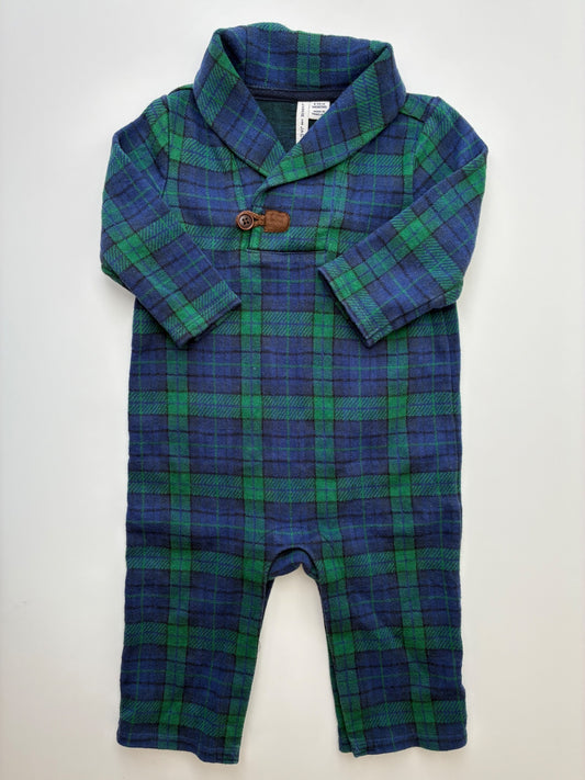 Janie and Jack Onesie - Navy Blue 100% Cotton Plaid Jumpsuit | size 6 - 12 Months