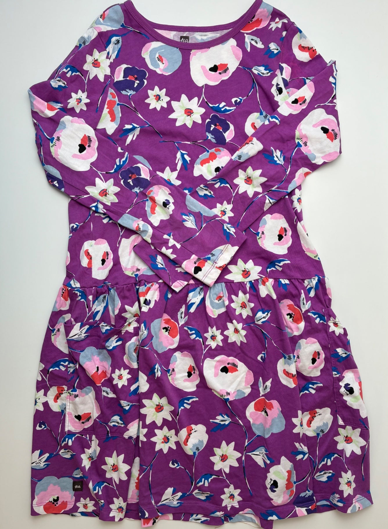 Tea Dress - Purple Floral Long Sleeve | size 14