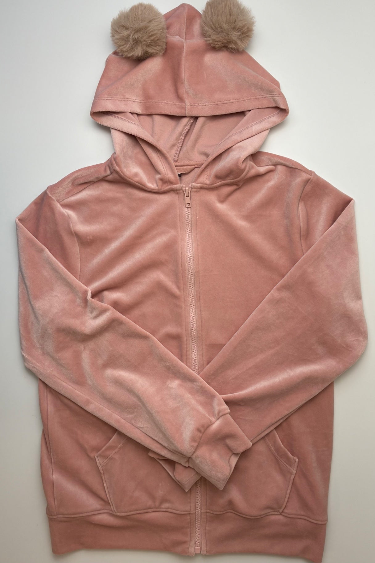 Tea Sweatshirt - Pink Velour Zip Up Hoodie | size 14