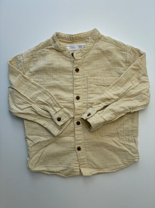 Zara Shirt - Yellow 100% Cotton + Band Collar | size 18 - 24 Months