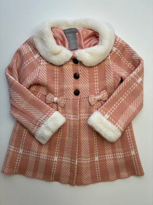 Tahari Coat - Pink Knit Plaid w/ Fur Collar | size 3T