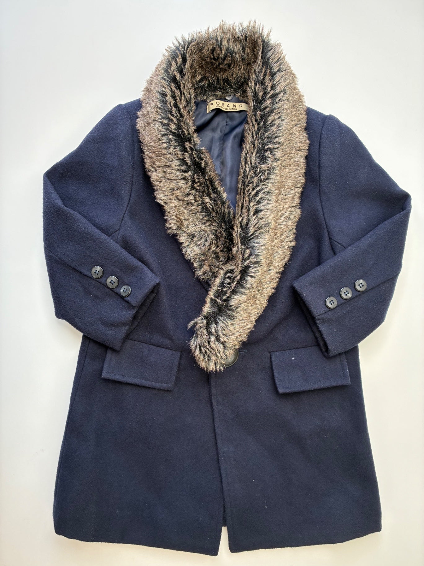 Romano Jacket/Coat - Navy Blue Fur Collar Overcoat | size 2T