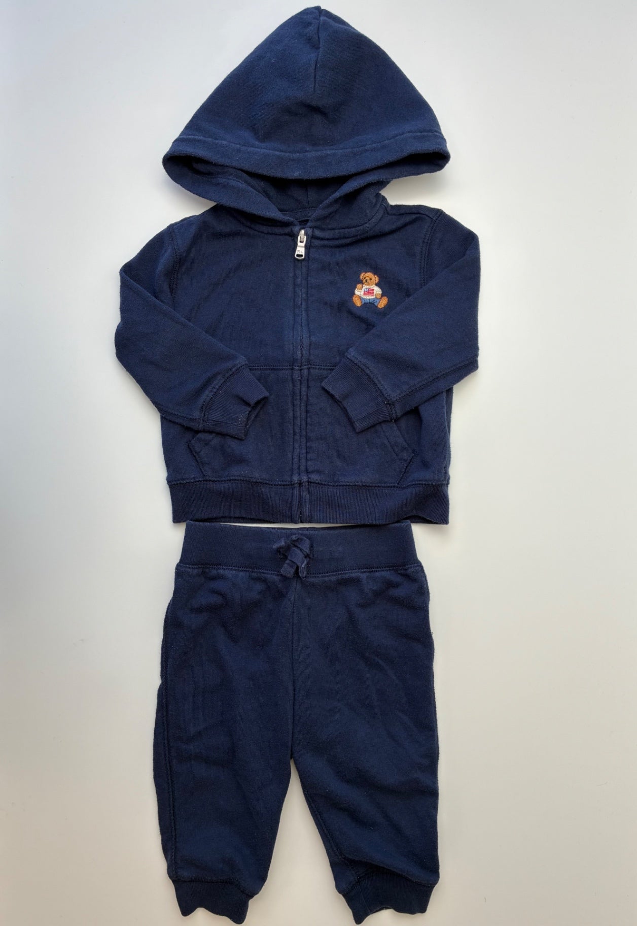 Ralph Lauren 2 Piece Ensemble - Navy Blue Zip Up Hoodie + Joggers | size 9 Months