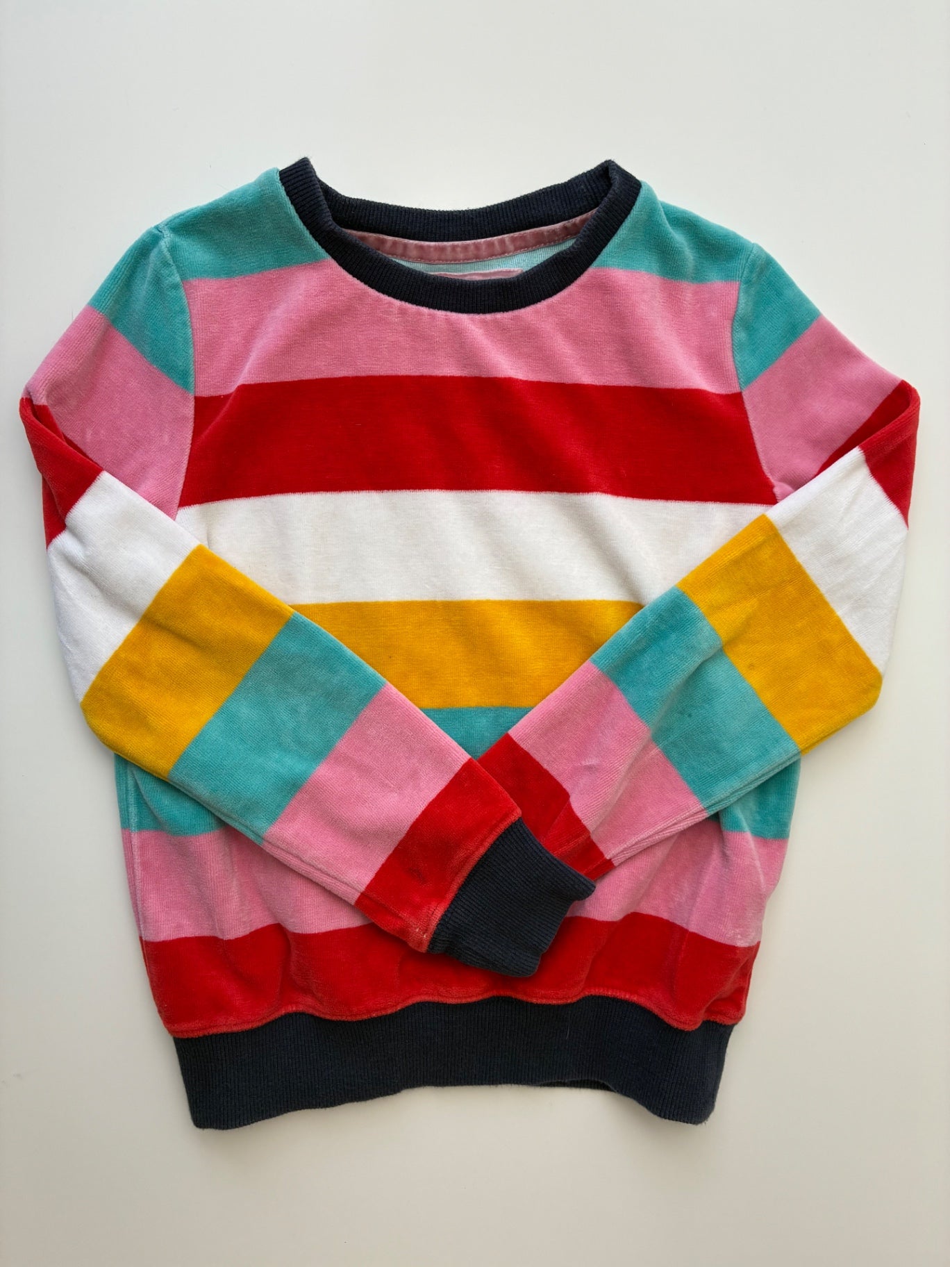 Mini Boden Sweatshirt - Multicolor Striped Velour Crewneck | size 7/8