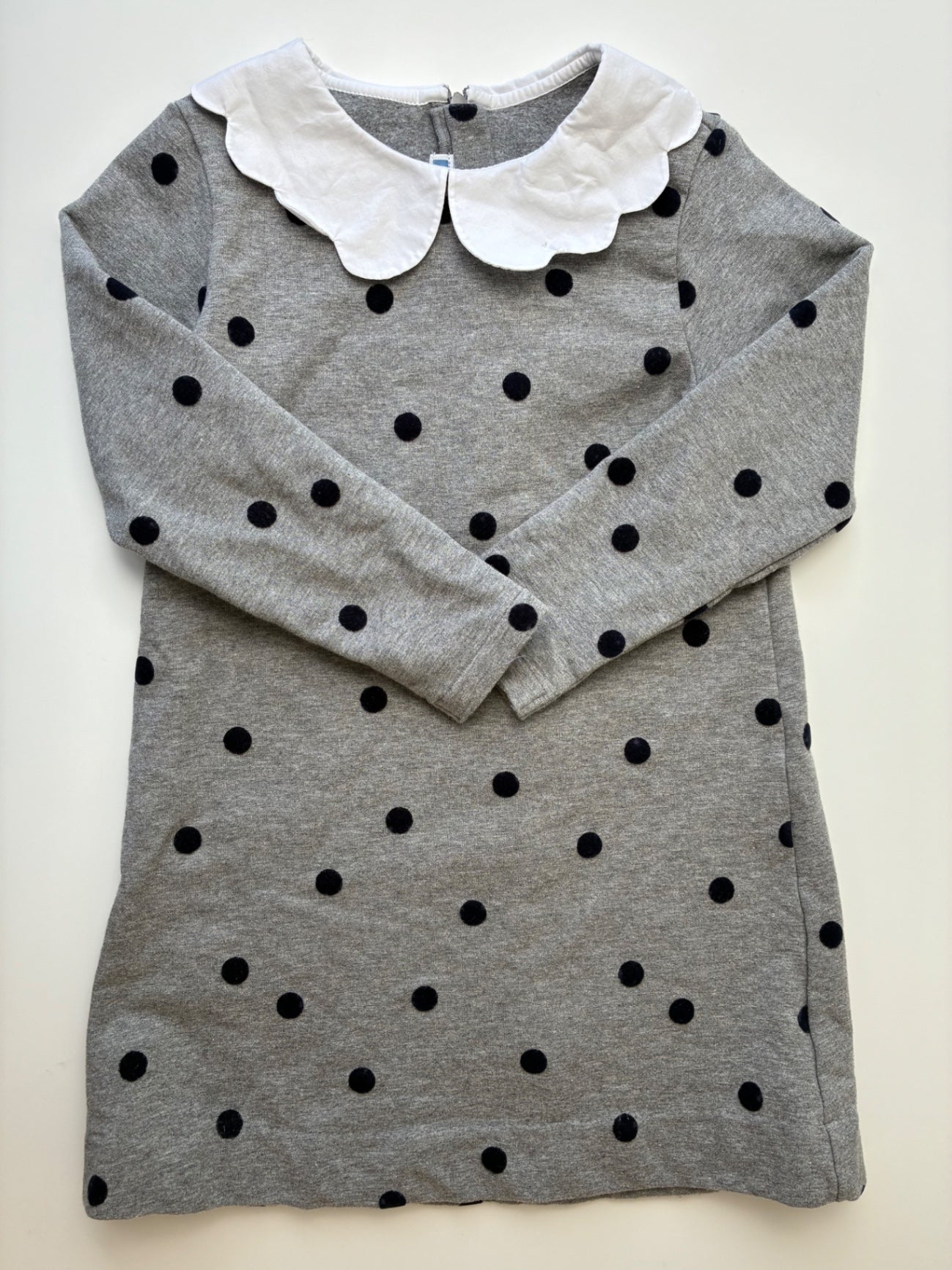 Jacadi Dress - Gray Polka Dot + Scalloped Collar | size 6