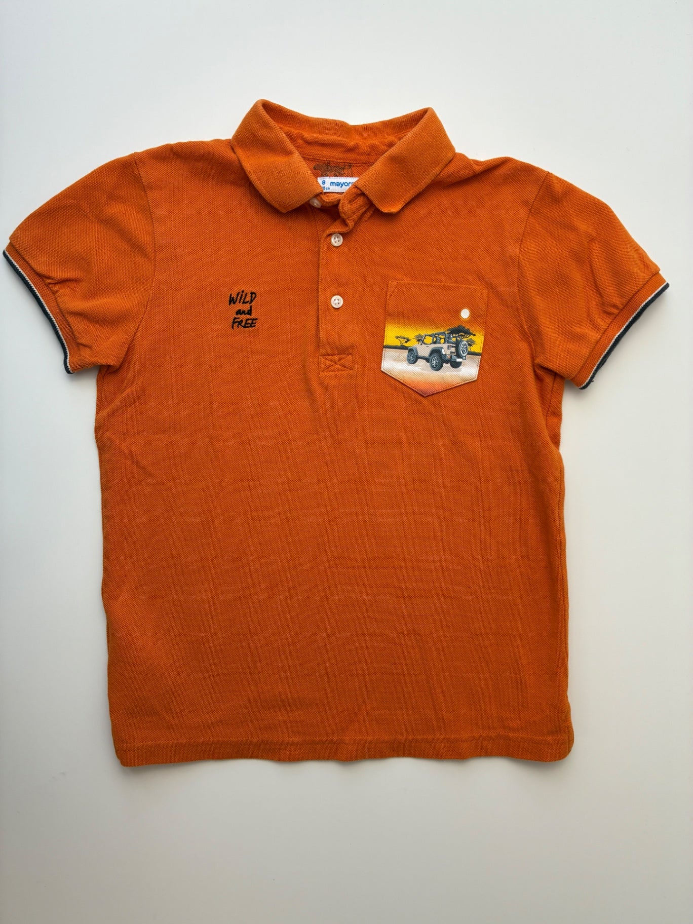 Mayoral Shirt - Orange 'Wild and Free' Polo | size 8