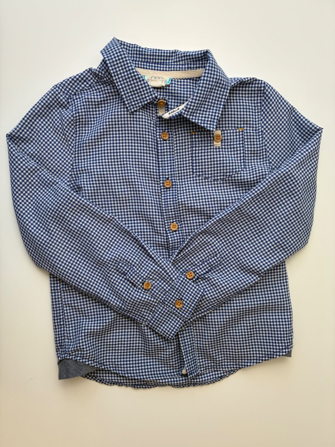 EGG New York Shirt - Navy Blue Gingham Button Up | size 8