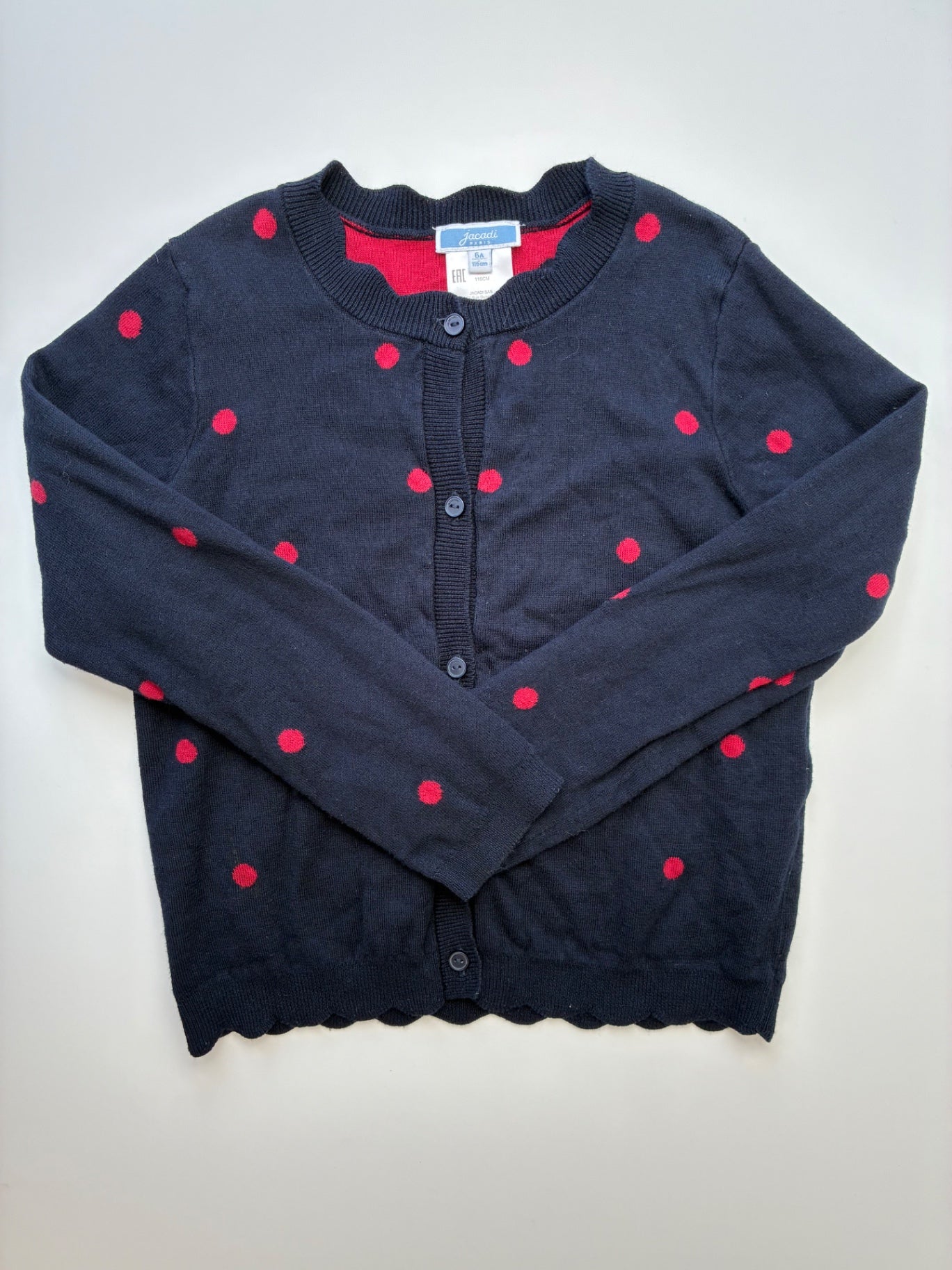 Jacadi Sweater - Navy Blue Polka Dot Cardigan | size 6