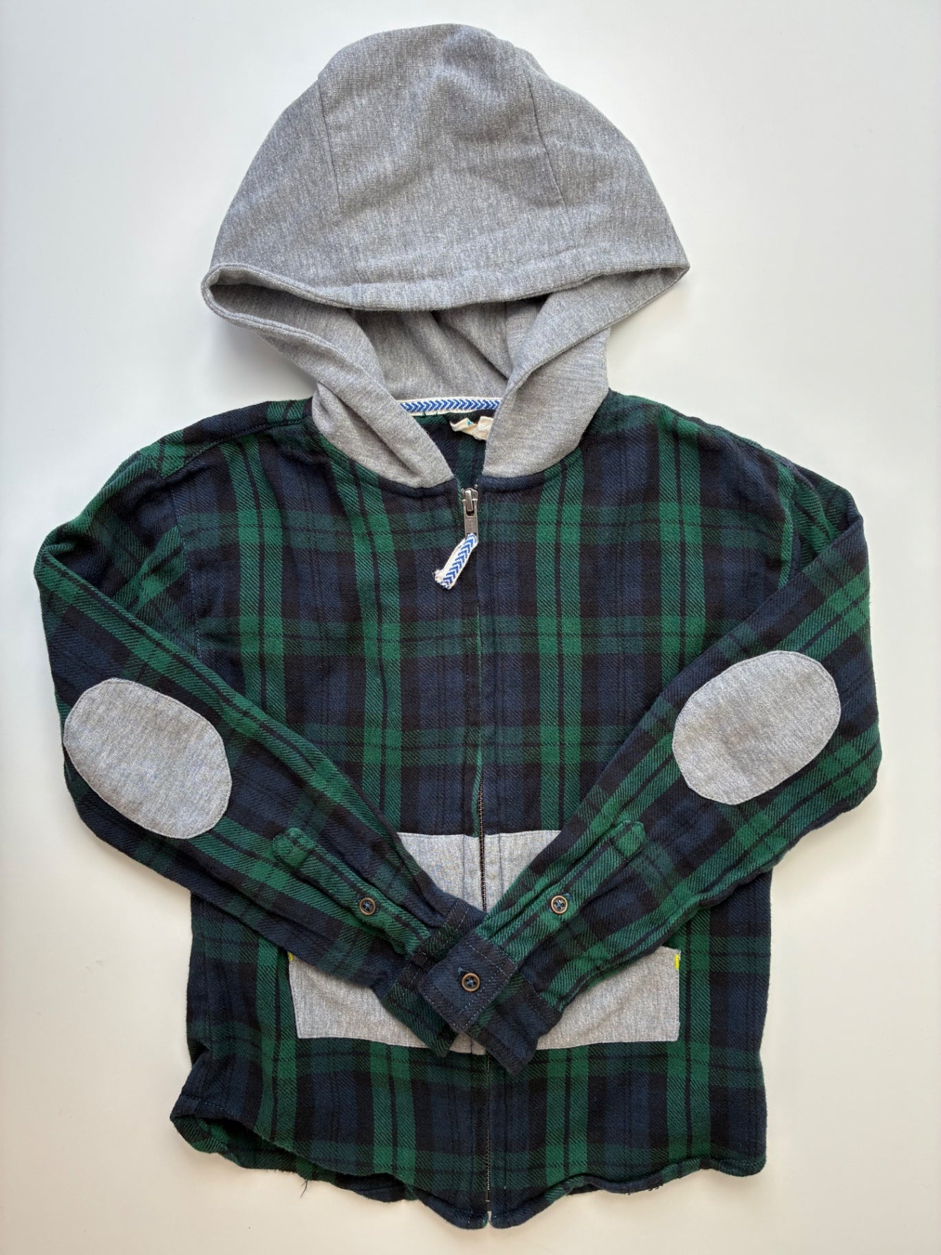 EGG New York Sweatshirt - Green Plaid Flannel Zip Up Hoodie | size 8