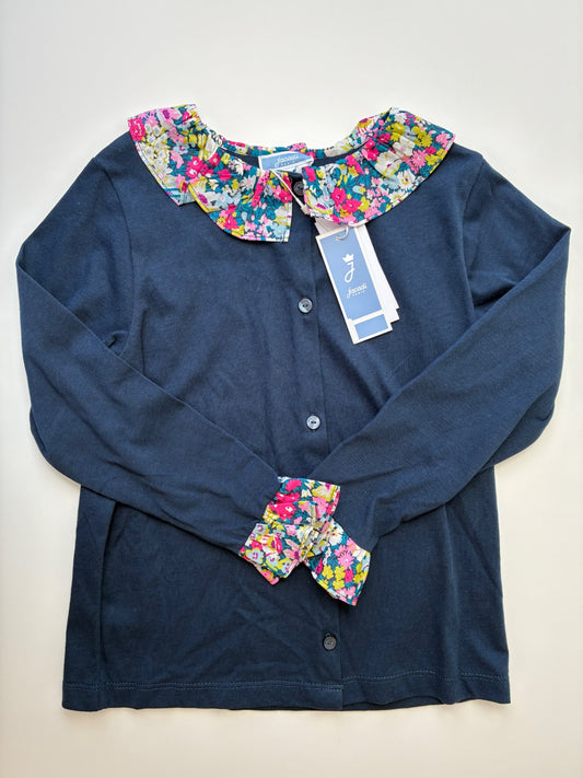 Jacadi Shirt - Navy Blue Floral Collar Button Up | size 6