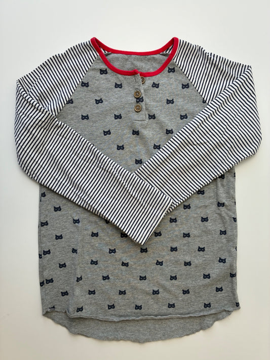 EGG New York Long Sleeve T-Shirt - Gray Cat Eyes + Striped Sleeves | size 7