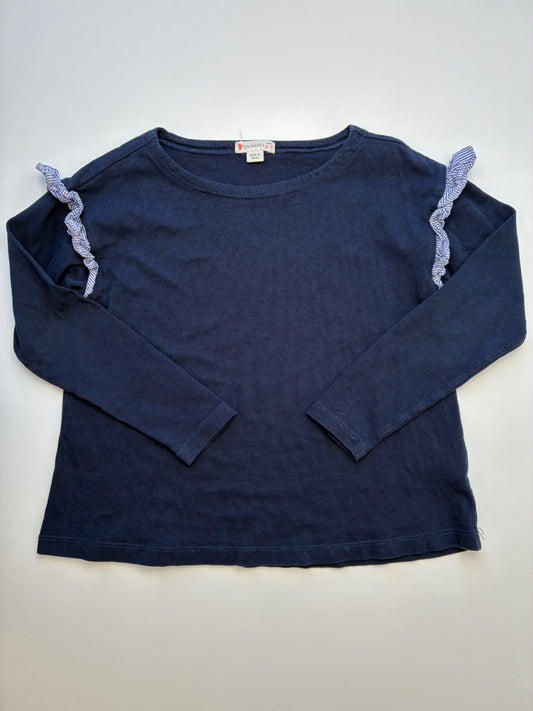 Crewcuts Long Sleeve T-Shirt - Navy Blue Striped Ruffle | size 6/7