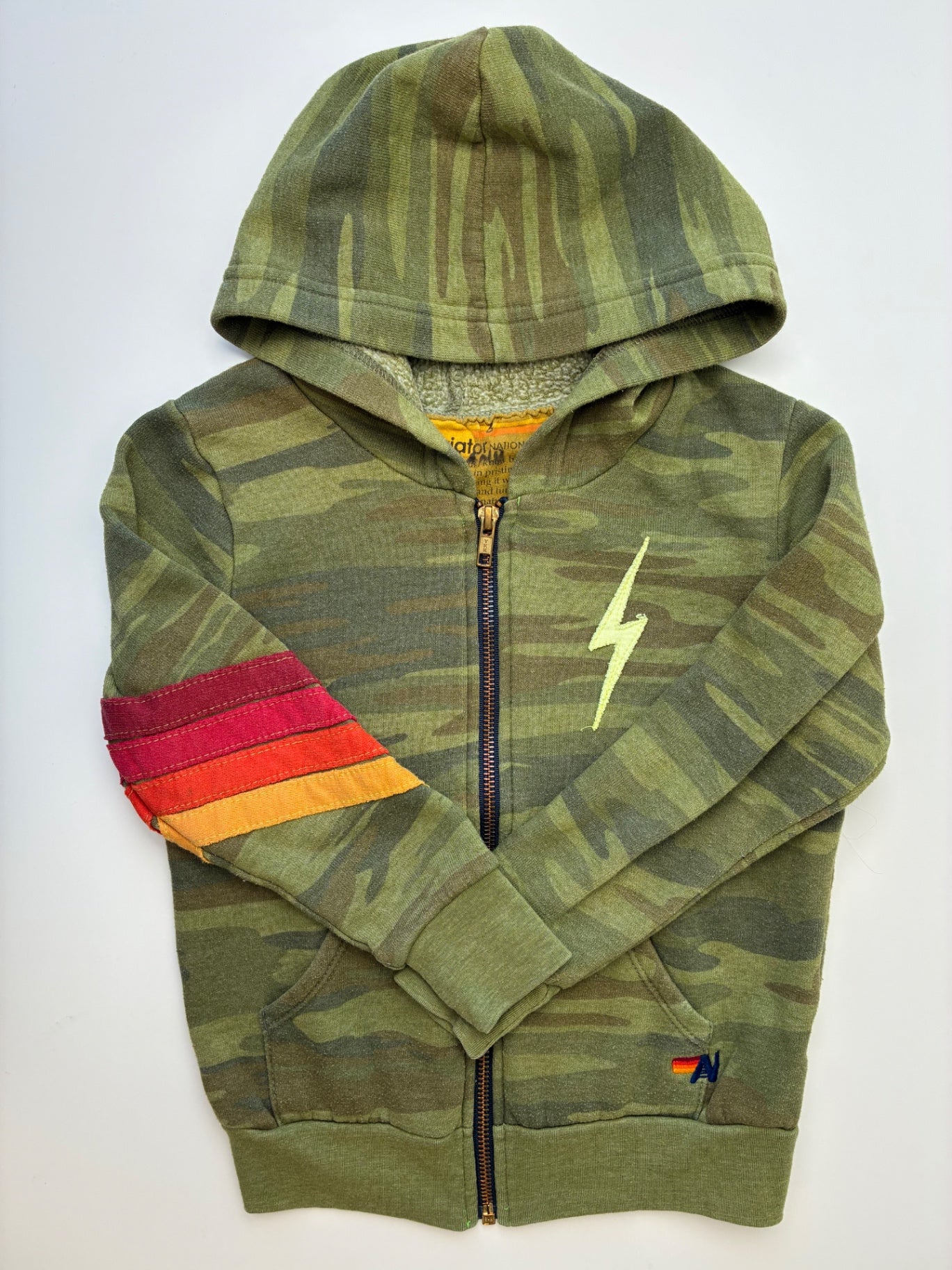 Aviator Nation Sweatshirt - Green Camouflage Full Zip Hoodie | size 6