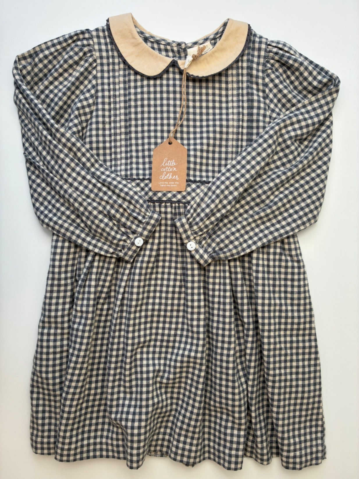 Little Cotton Clothes Dress - Gray 100% Cotton Gingham | size 6/7