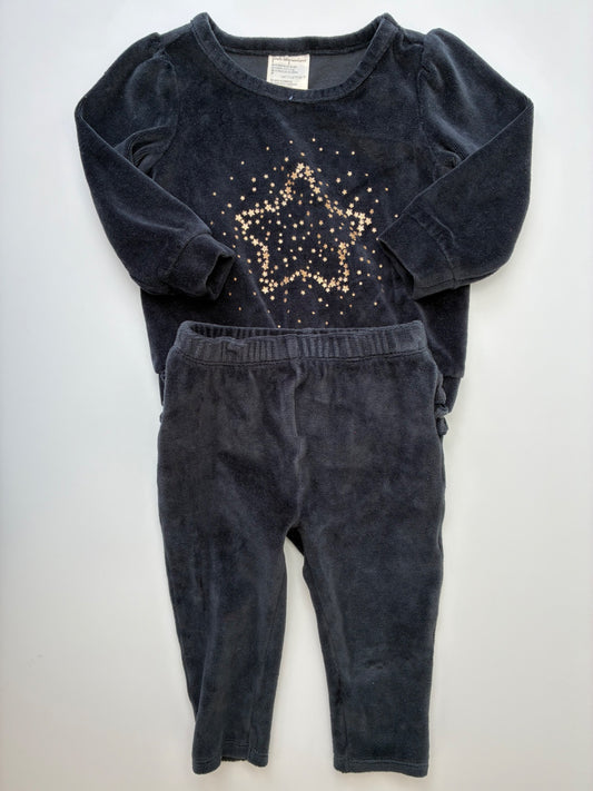 First Impressions 2 Piece Ensemble - Black Fleece Sweatshirt + Pants | size 12 Months