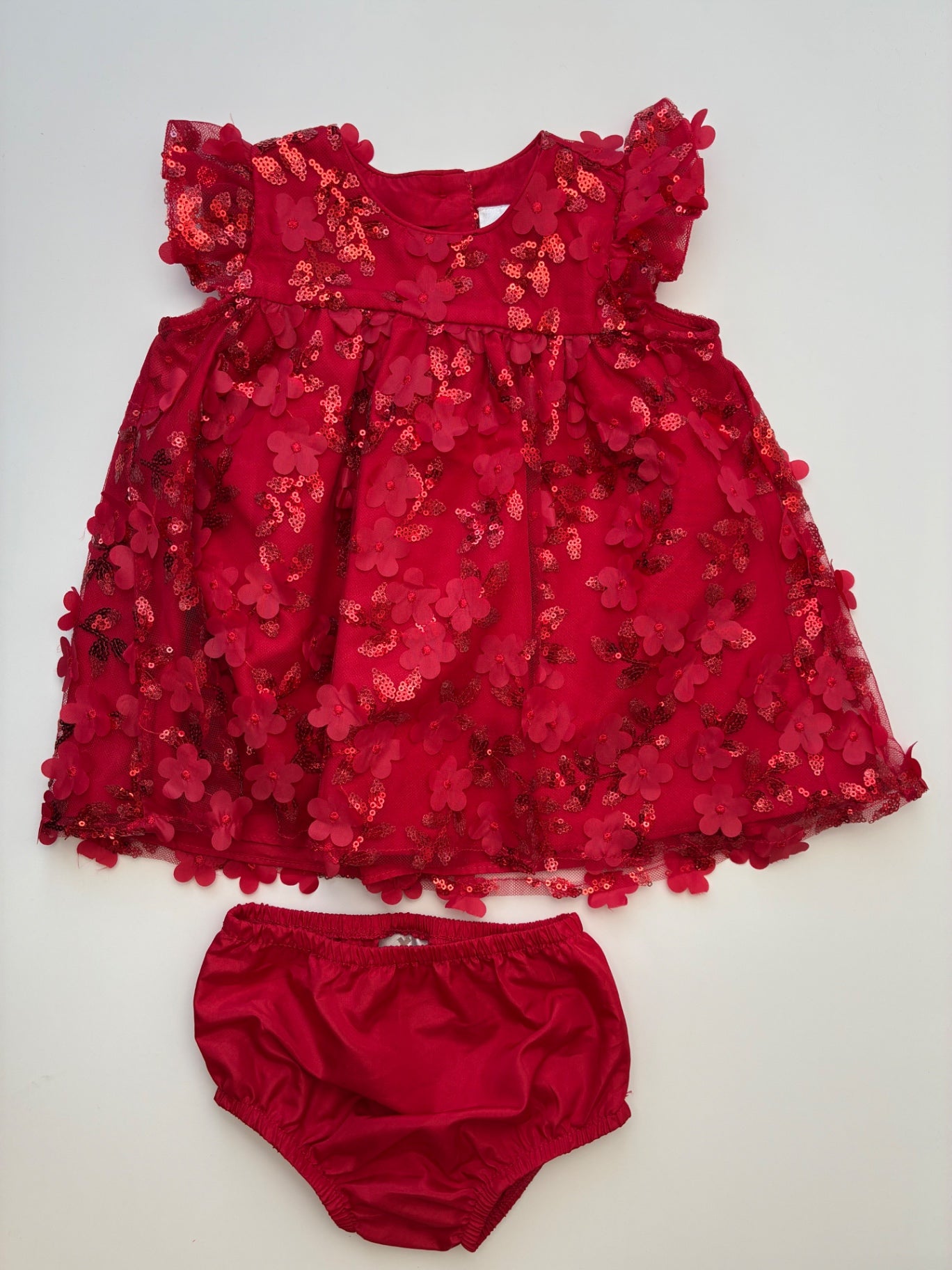 Rare Editions Dress - Red Floral Sequins + Bloomers | size 6 - 9 Months