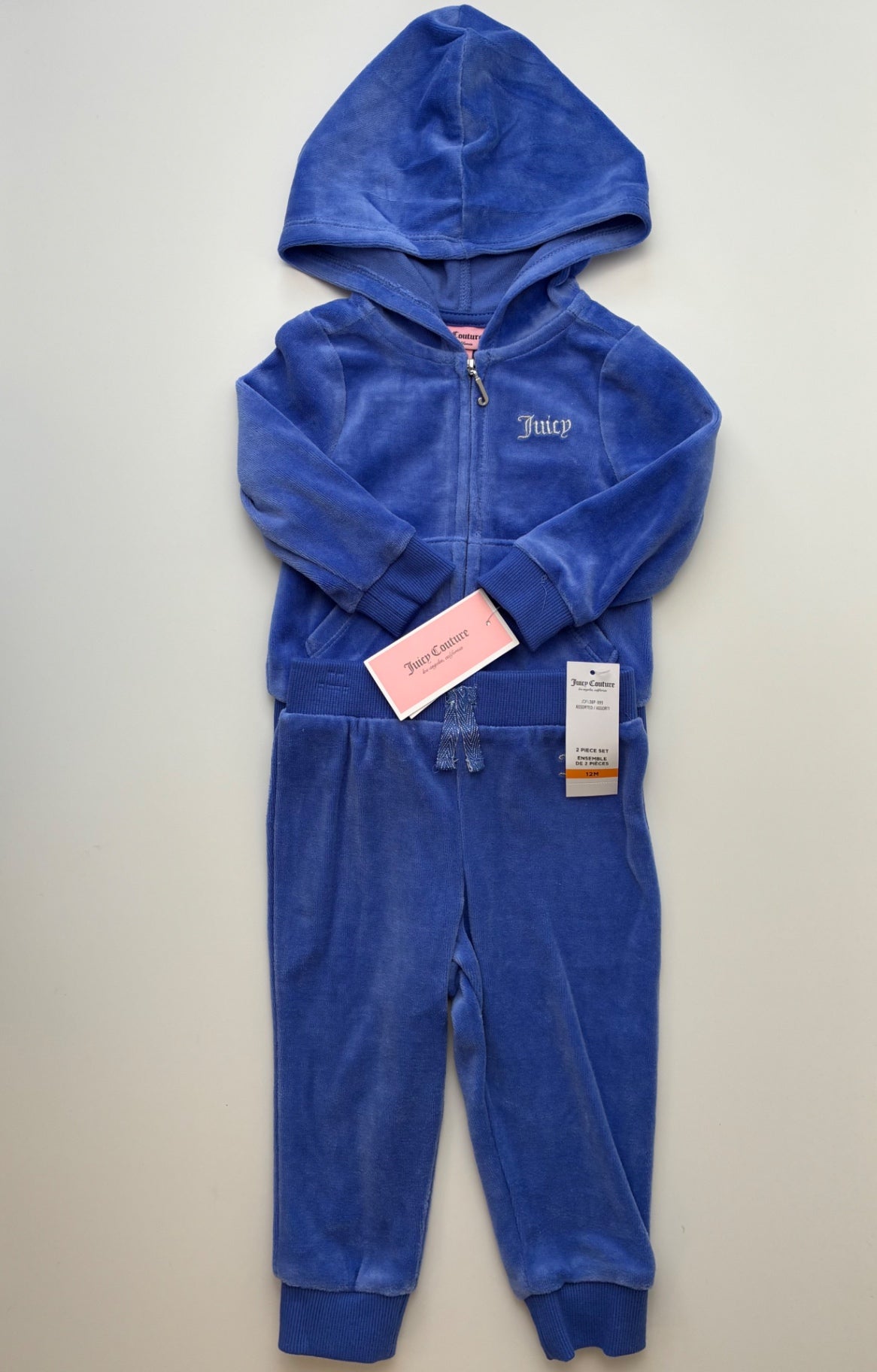 Juicy Couture 2 Piece Ensemble - Blue Bedazzled Velour Tracksuit | size 12 Months