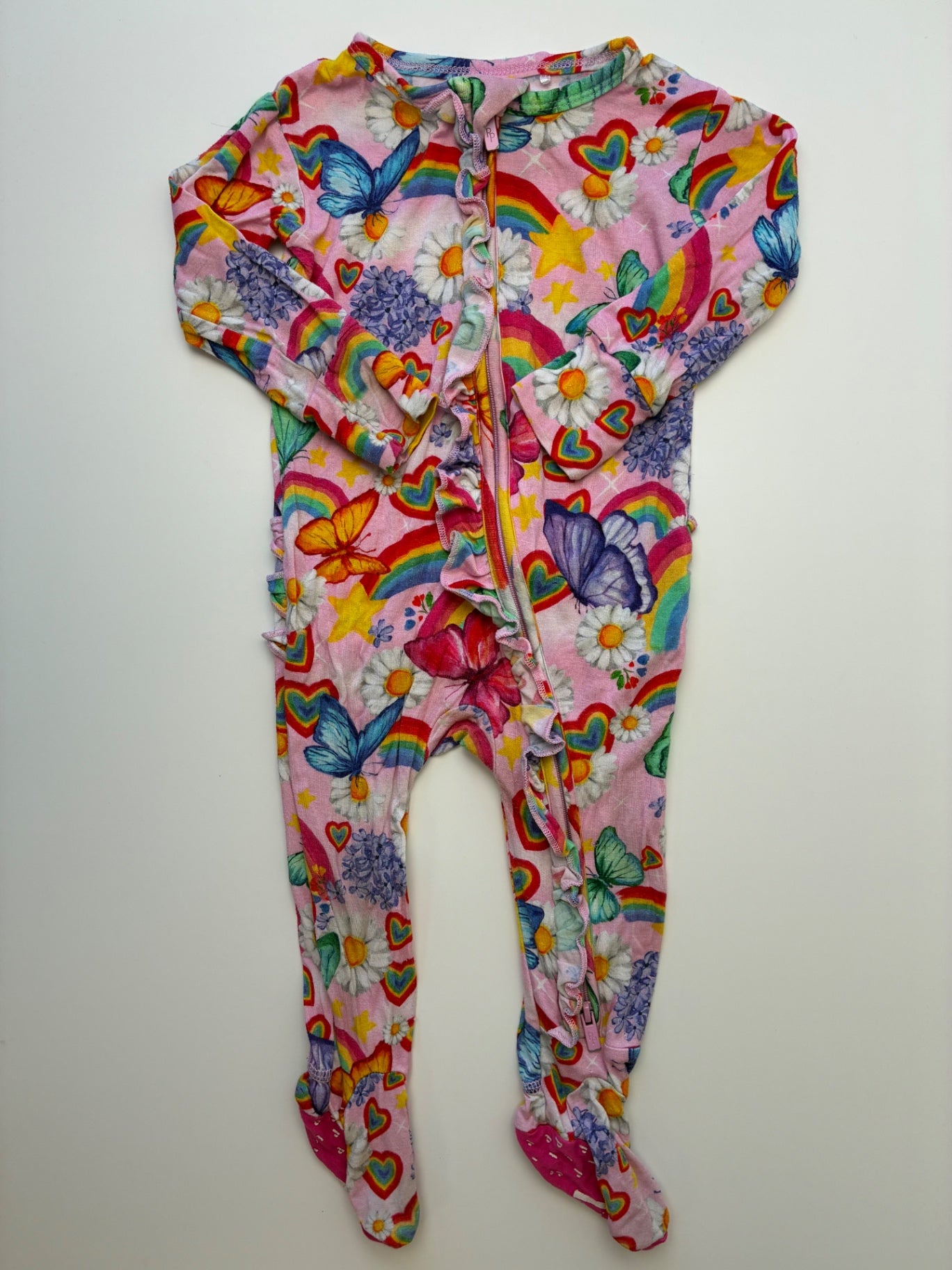Posh Peanut Onesie - Pink Butterflies + Rainbows | size 6 - 9 Months