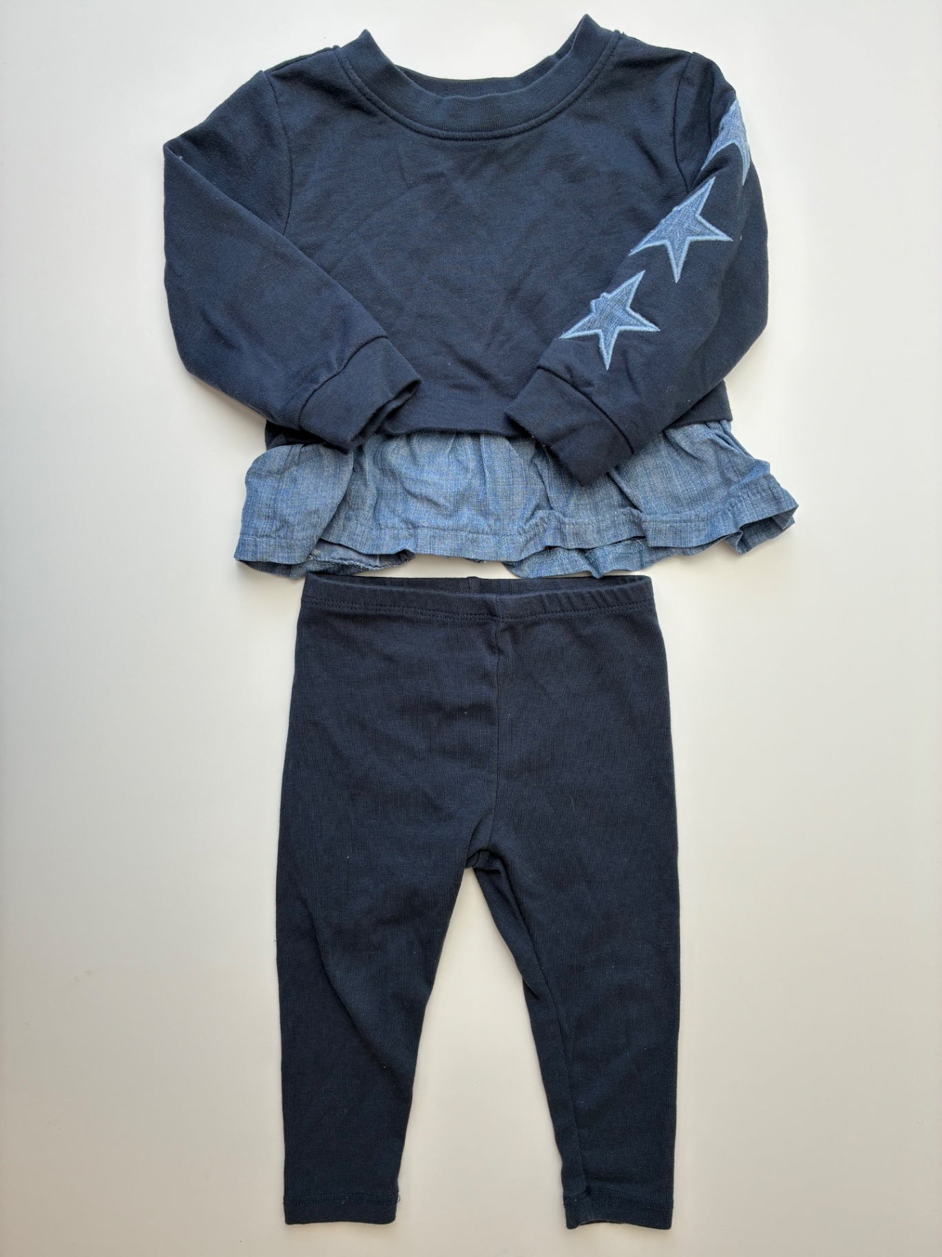 Splendid 2 Piece Ensemble - Navy Blue Chambray Detail Long Sleeve + Leggings | size 6 - 12 Months
