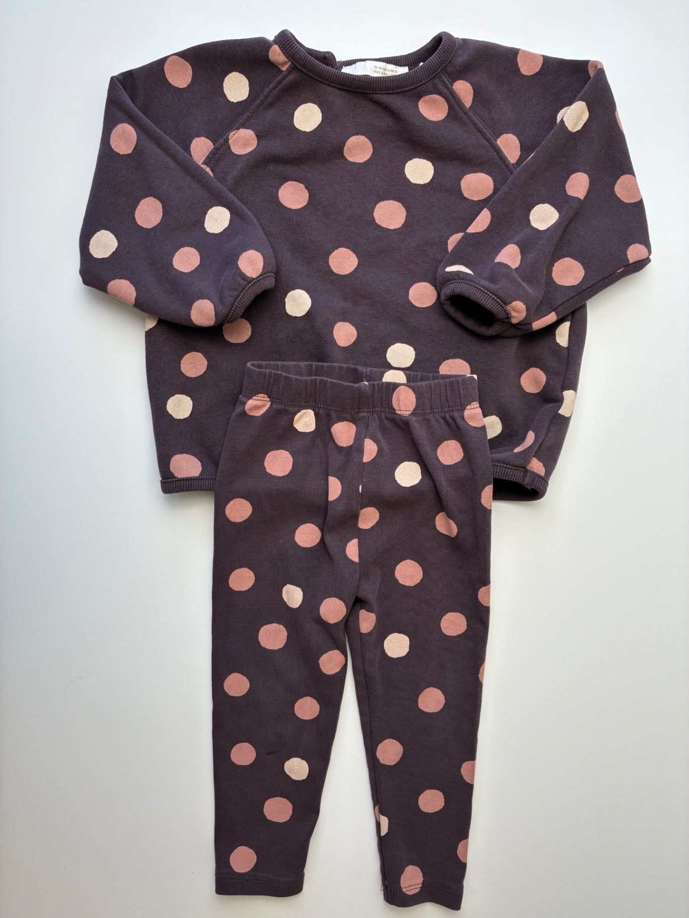 Zara 2 Piece Ensemble - Brown Polka Dot Crewneck + Leggings | size 12 - 18 Months