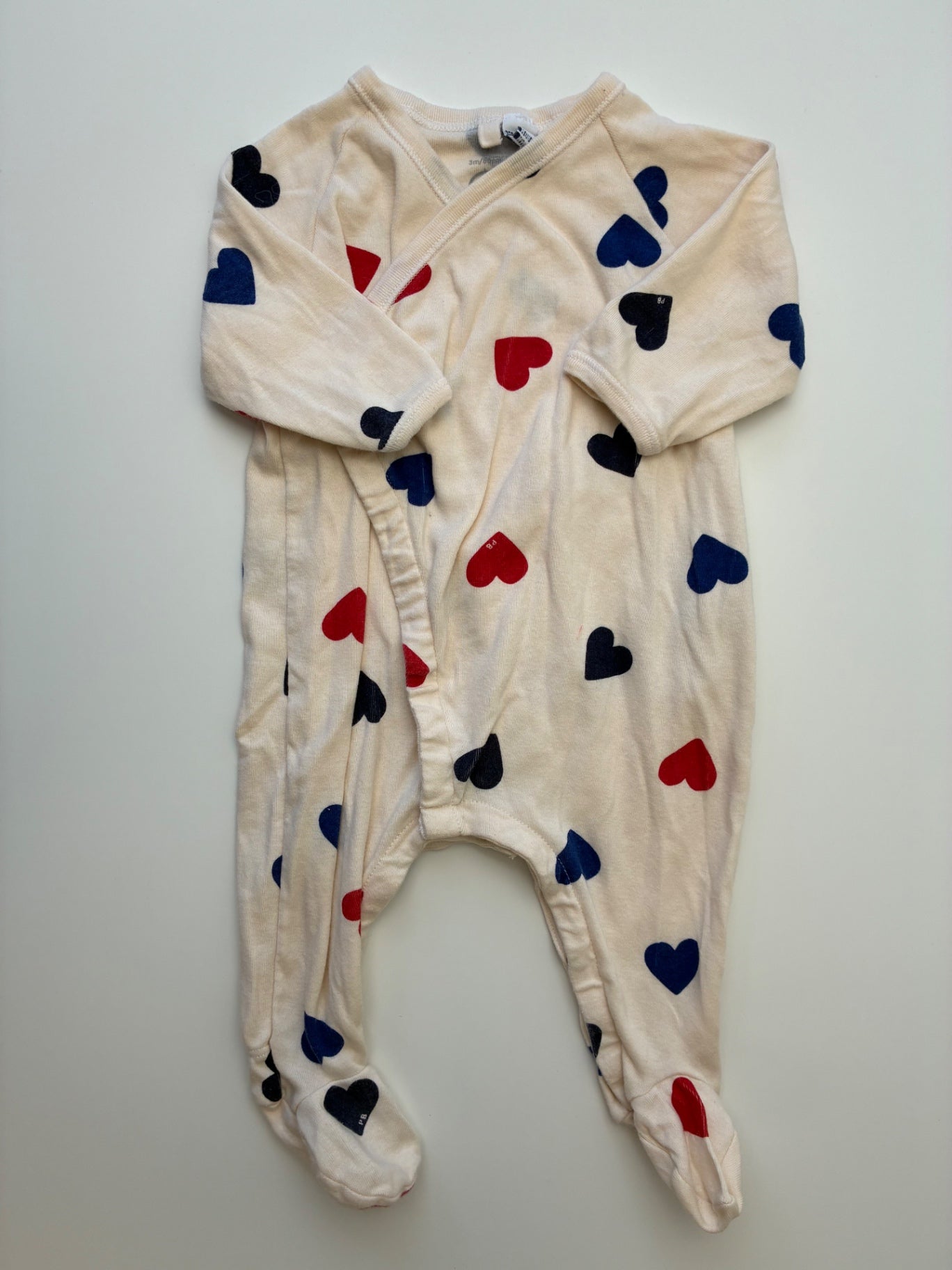 Petit Bateau Onesie - Cream 100% Cotton Hearts | size 3 Months