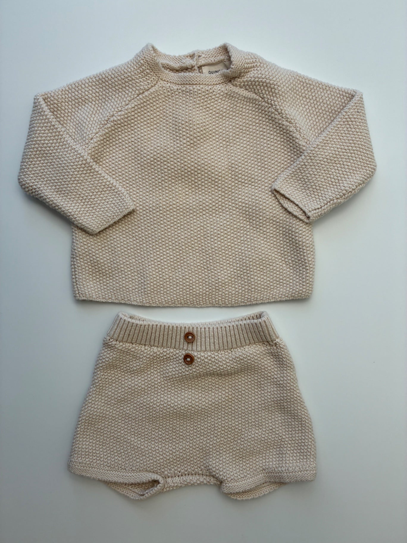 Quincy Mae 2 Piece Ensemble - Cream Knit Sweater + Shorts | size 0 - 3 Months