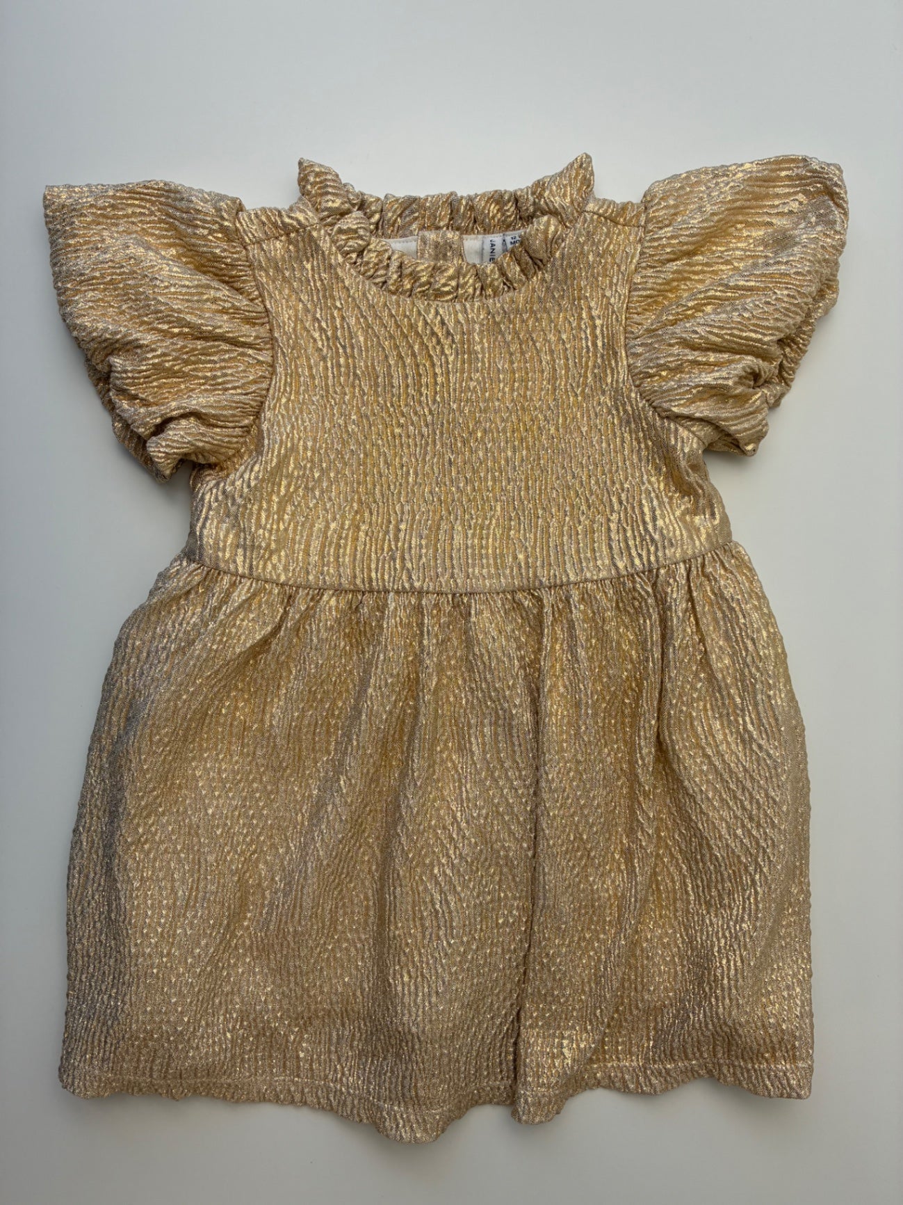 Janie and Jack Dress - Gold Metallic Puff Sleeve | size 12 - 18 Months