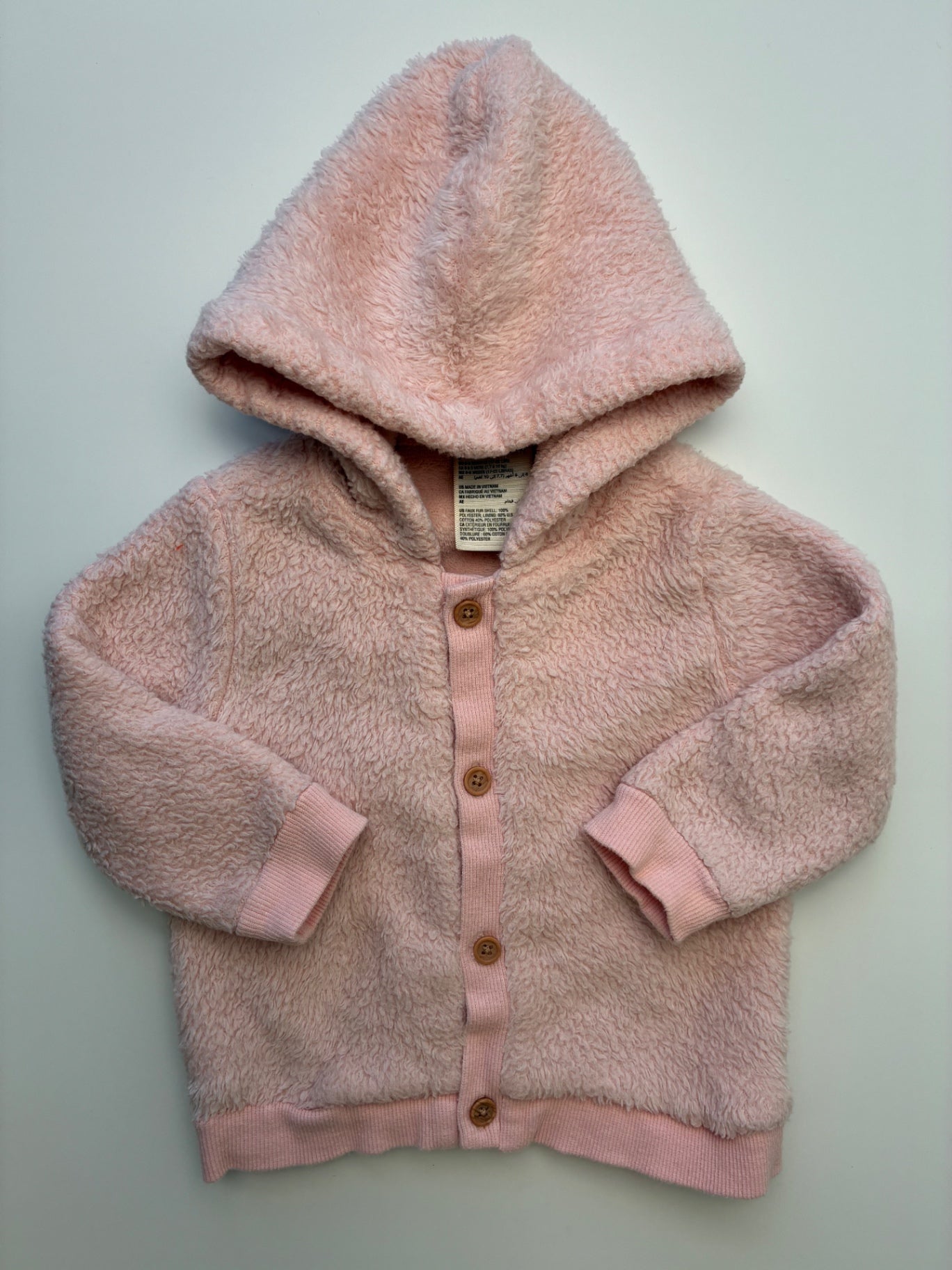 First Impressions Jacket - Pink Fleece Cardigan w/ Hood | size 6 - 9 Months