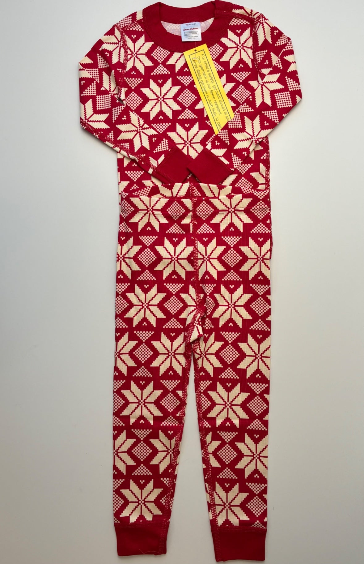 Hanna Andersson 2 Piece Ensemble - Red Snowflake Long Pajamas | size 3T