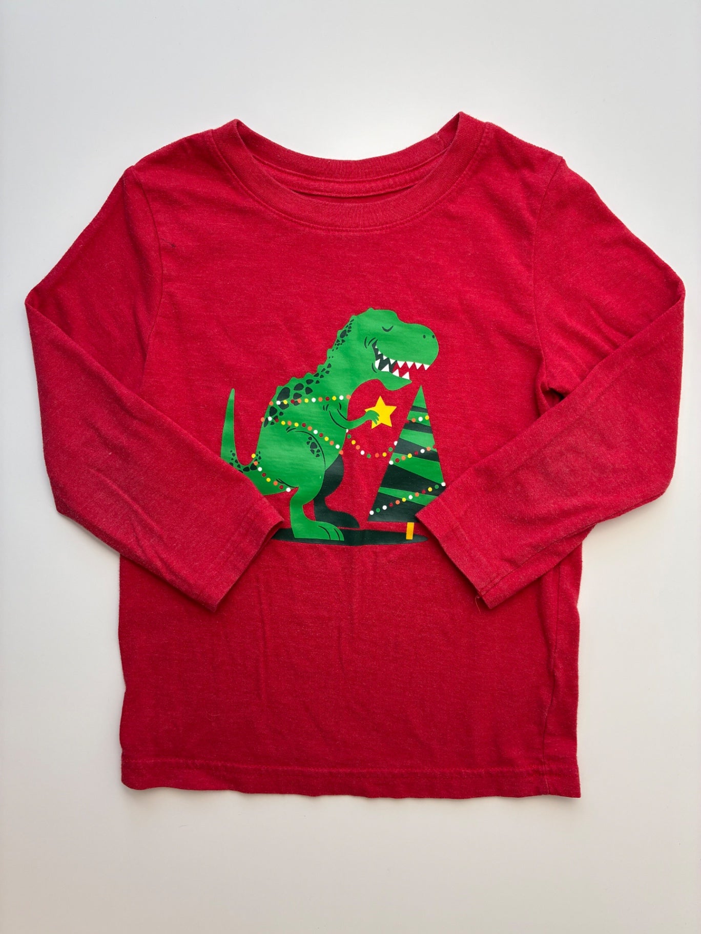 Cat & Jack Long Sleeve T-Shirt - Red T-Rex Christmas Tree | size 3T