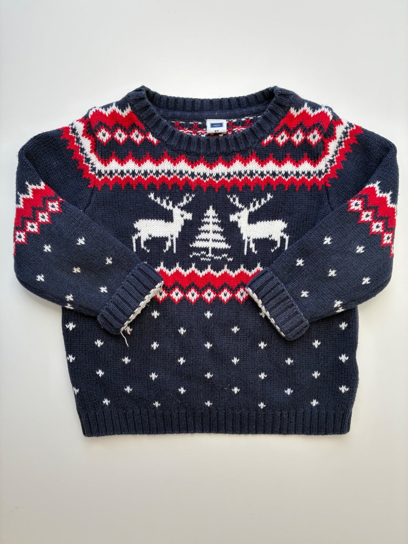 Janie and Jack Sweater - Navy Blue Fair Isle Reindeer | size 2T