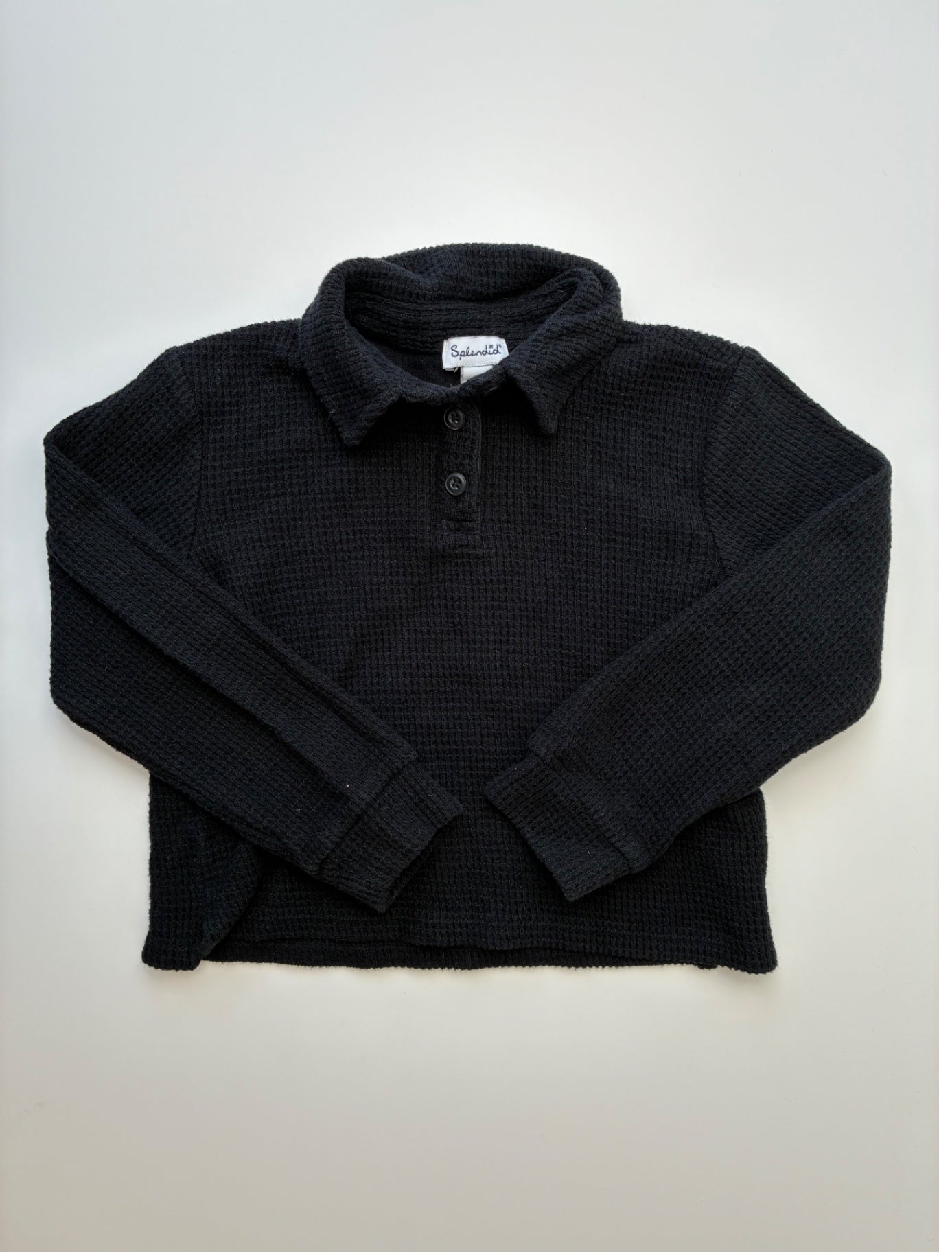 Splendid Shirt - Black Waffle Knit Long Sleeve Polo | size 3T