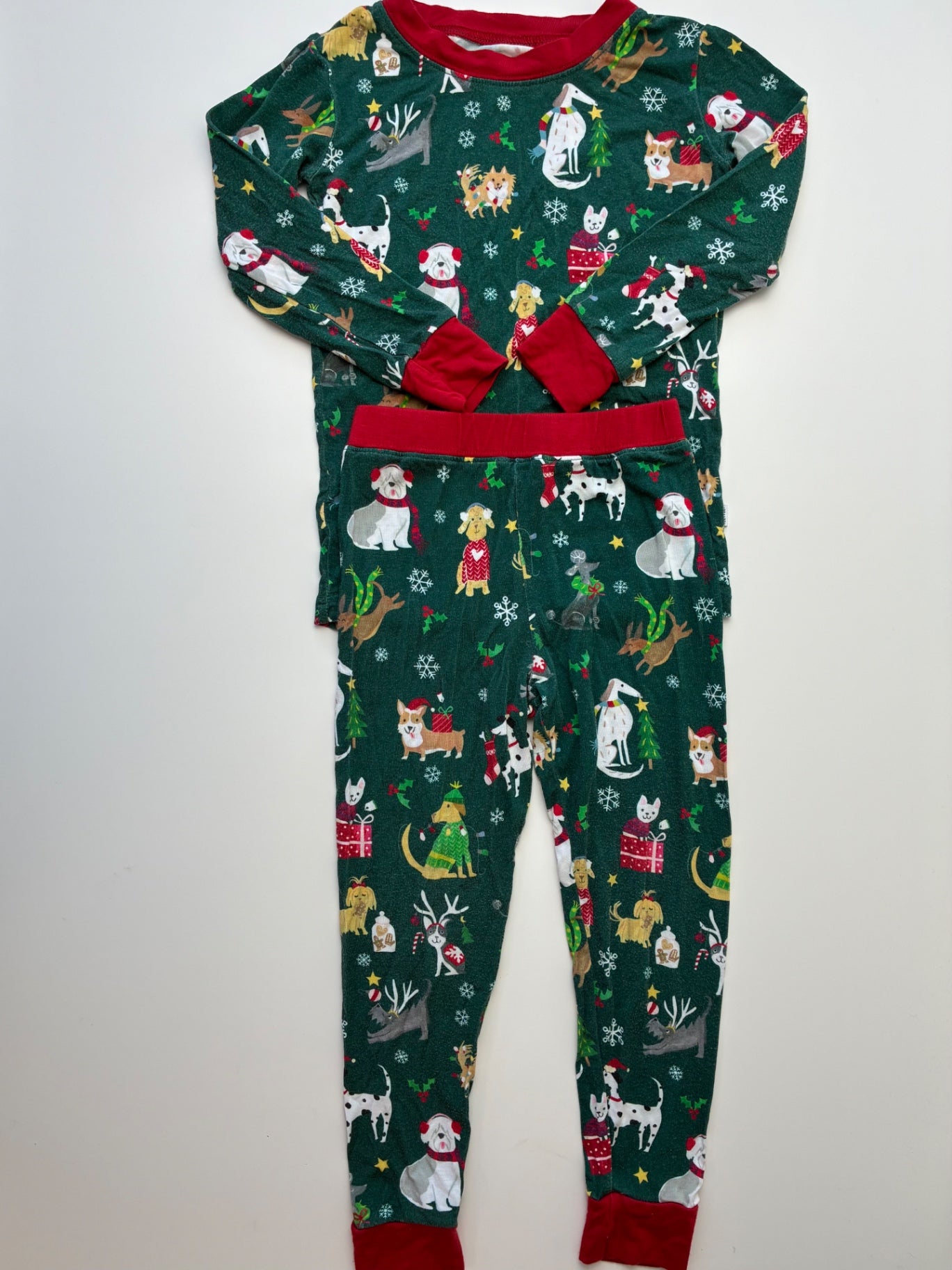 Little Sleepies 2 Piece Ensemble - Green Holiday Dogs Long Pajamas | size 2T