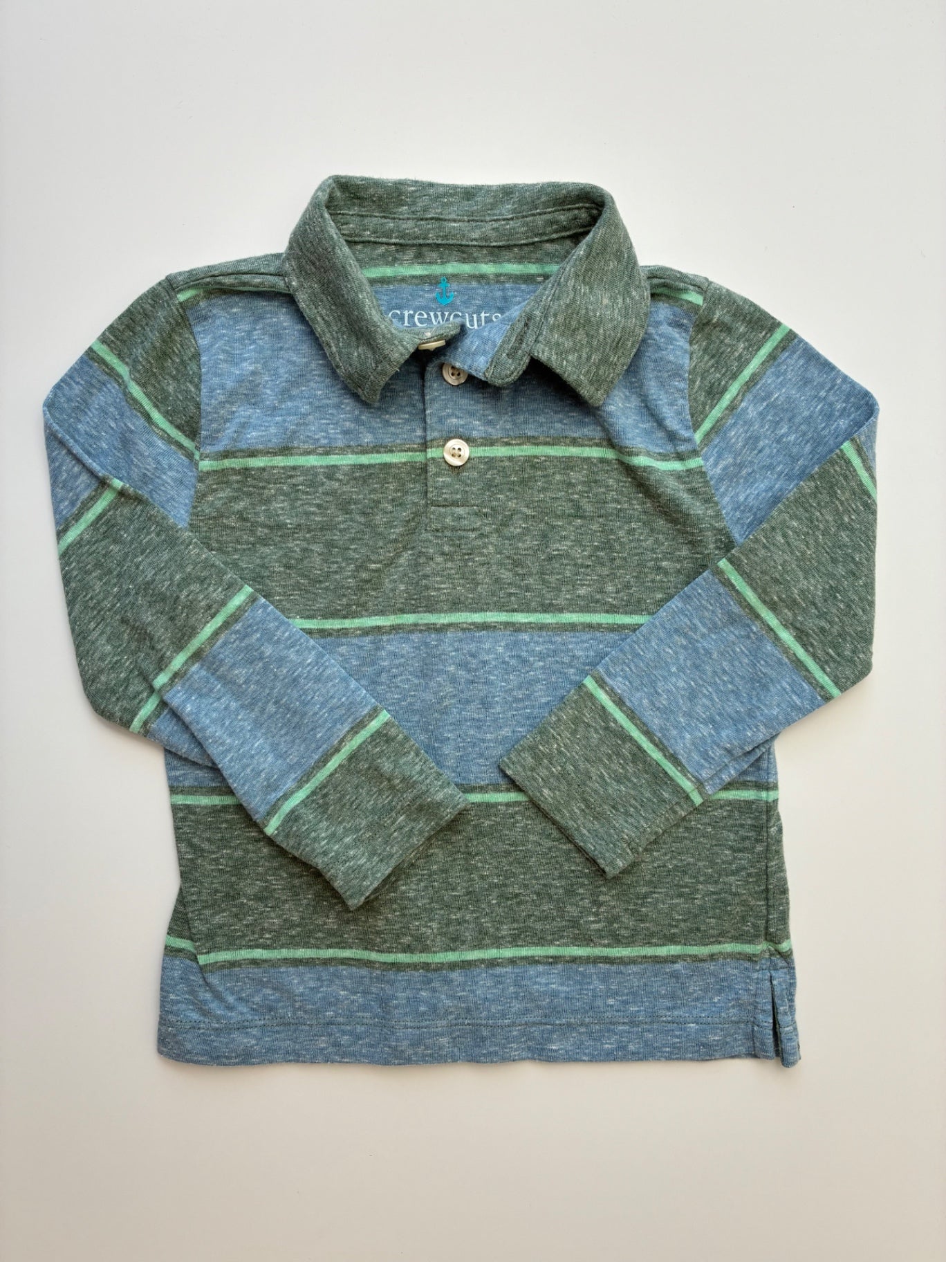 Crewcuts Shirt - Green Striped Long Sleeve Polo | size 2T