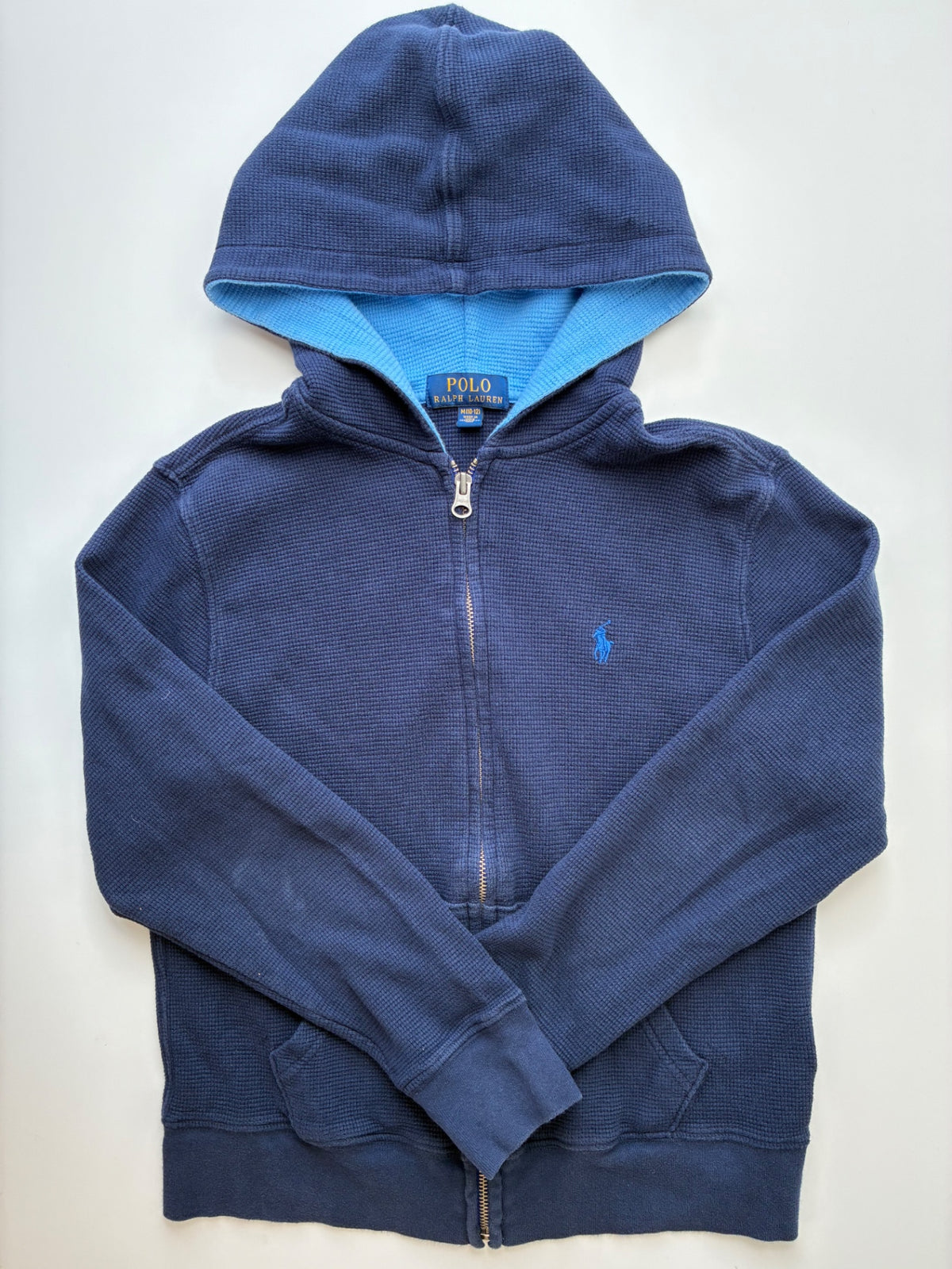 Polo Ralph Lauren Sweatshirt - Navy Blue Waffle Knit Zip Up Hoodie | size 10/12