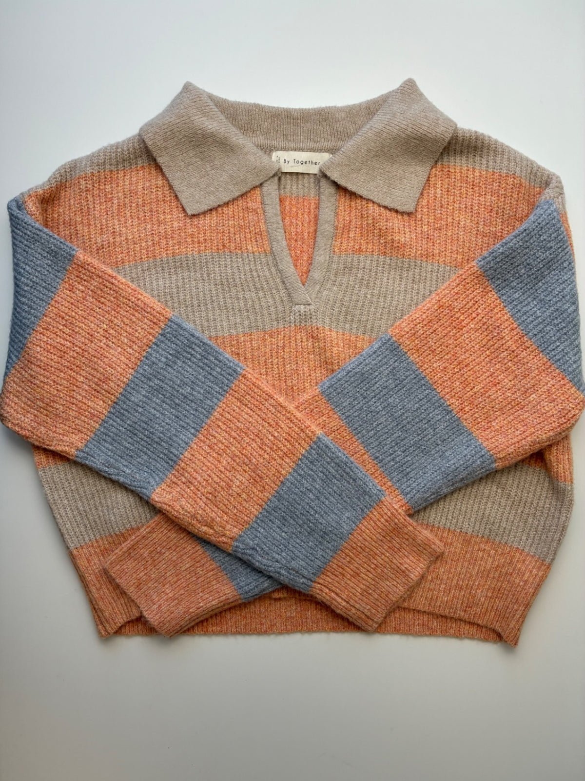 By Together Sweater - Orange Striped + Collar (Adult Size S) | size Women's S