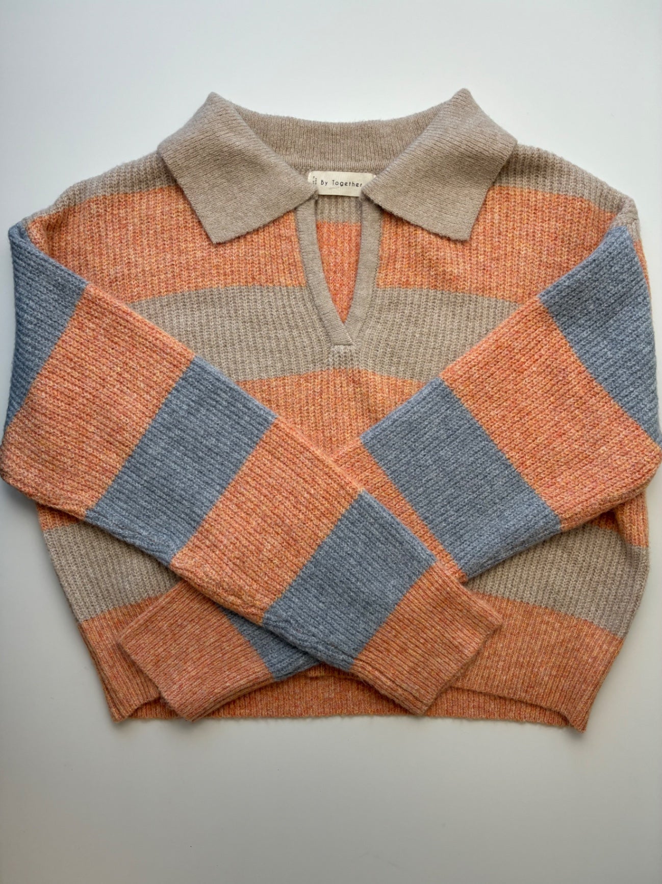 By Together Sweater - Orange Striped + Collar (Adult Size S) | size Women's S