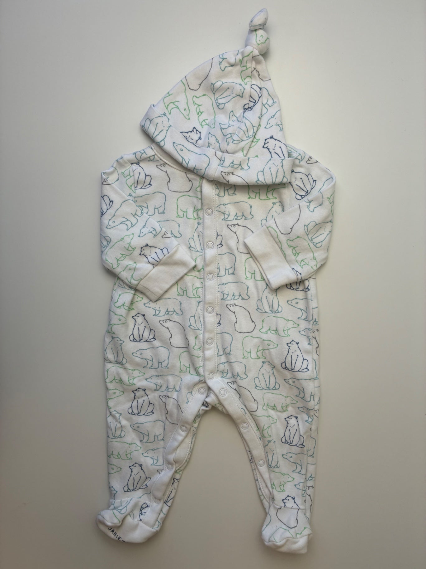 Janie and Jack Onesie - White Bears w/ Hat | size 0 - 3 Months