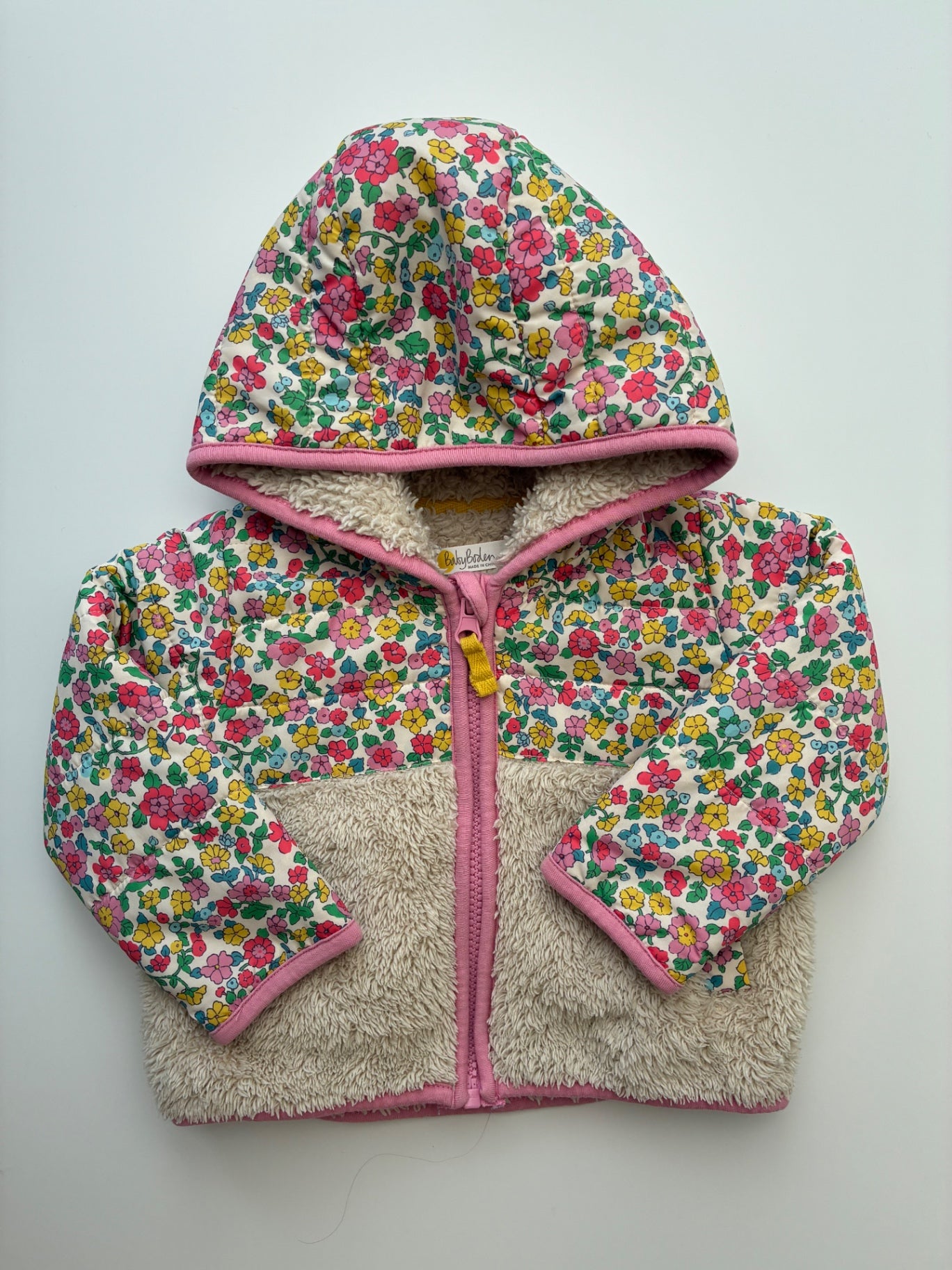 Baby Boden Jacket - Multicolor Sherpa Lined Floral | size 3 - 6 Months