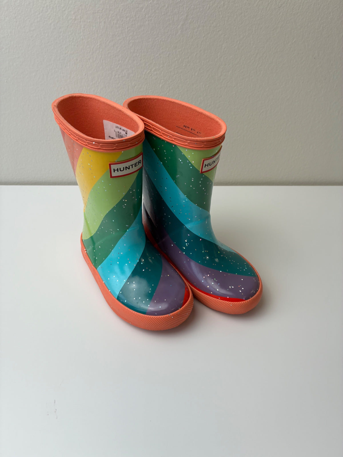 Hunter Shoes - Multicolor Striped Glitter Rainboots | size Shoe 8